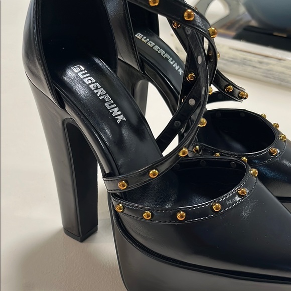 Sugar Black and Gold Stiletto Heels - Picture 3 of 8